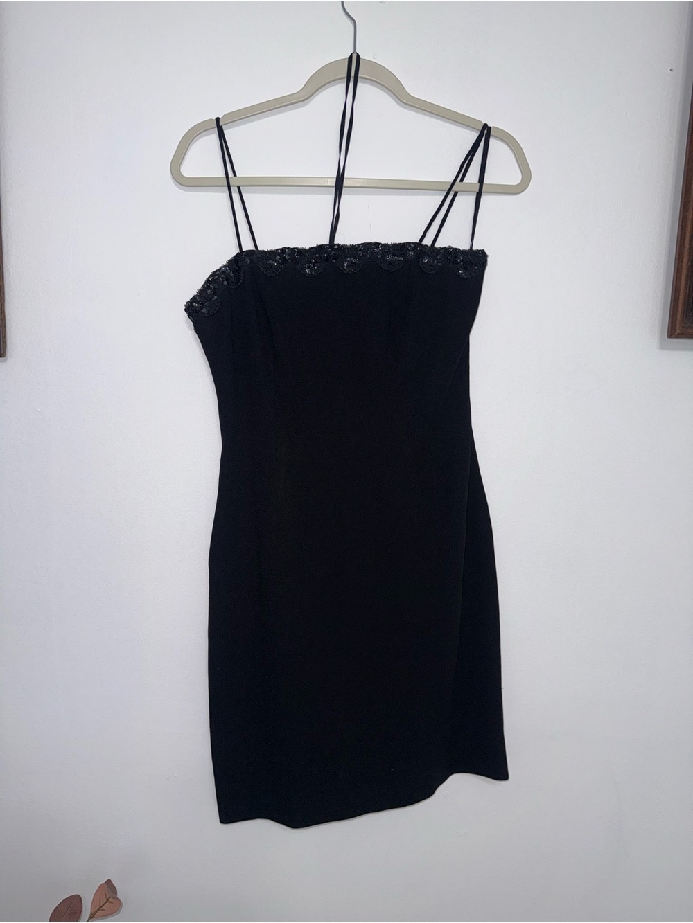 A.J. Bari Black Beaded Spaghetti Strap Mini Dress